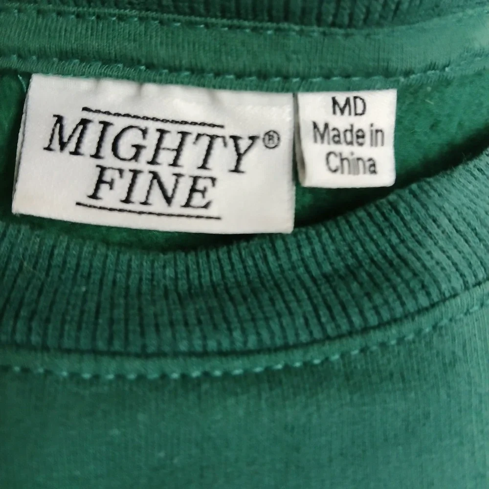 Mighty Fine Sweatshirt‎ Womens Medium Green Christmas Cat Graphic Fleece Lined